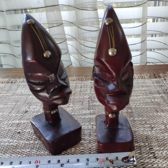African Hand Carved Wood Bust Statues Male/Female - Picture 7 of 10